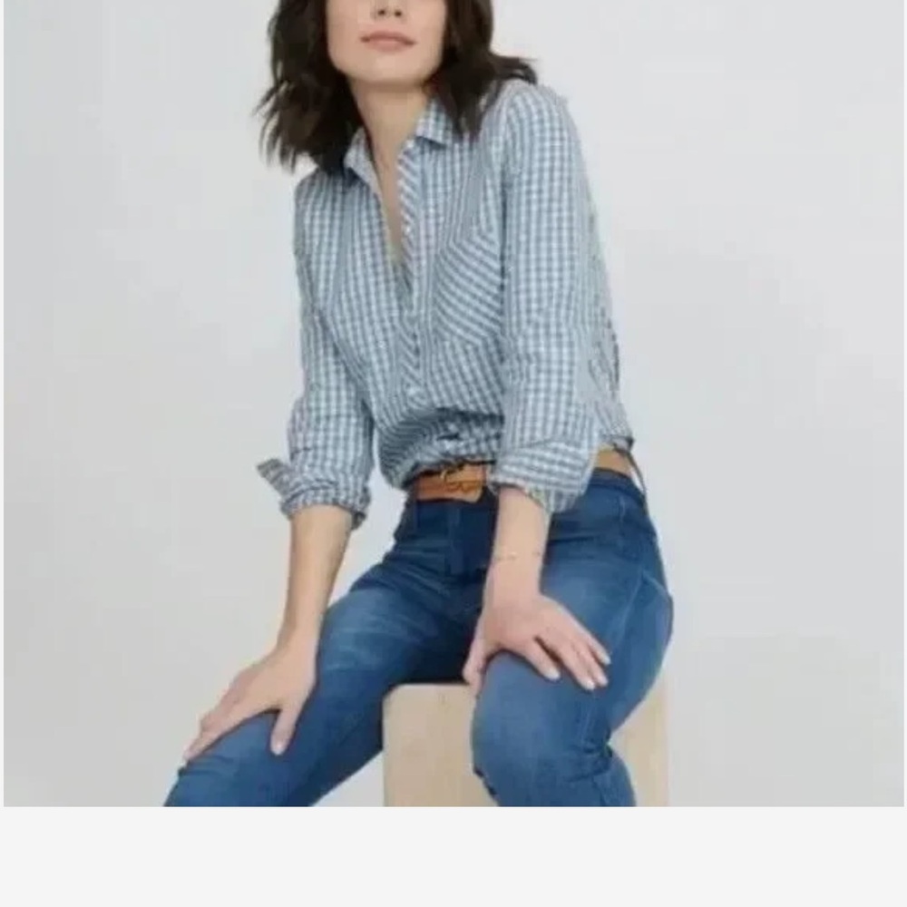 UNTUCKit NWT Blue/Grey Checkered Button Down Crispo Women’s Size 4 Reg Gingham